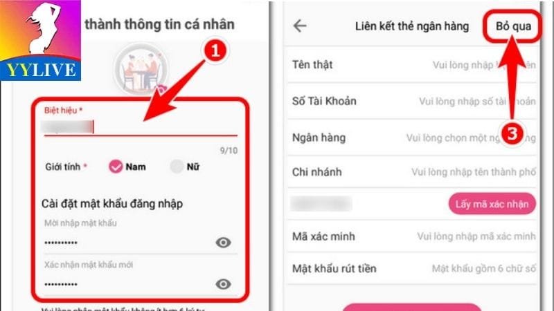 Bạn cần điền đầy đủ thông tin nạp tiền YYlive yêu cầu