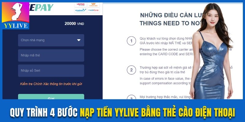 Nạp Tiền YYlive Bằng Thẻ Cào Điện Thoại Siêu Tiện Lợi 2 4 bước nạp tiền YYlive bằng thẻ cào điện thoại