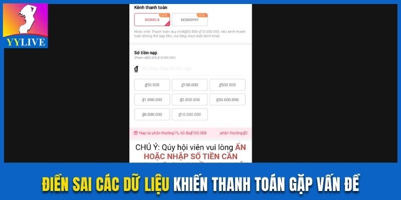Điền sai các dữ liệu khiến thanh toán gặp vấn đề