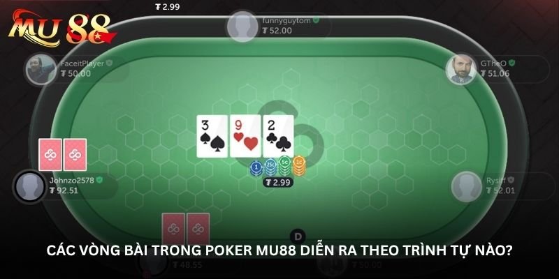 Các vòng bài trong Poker Mu88 diễn ra theo trình tự nào?