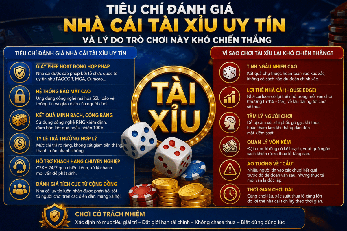 Tiêu chí đánh giá nhà cái tài xỉu uy tín và lý do trò chơi này khó chiến thắng 1 Tiêu chí đánh giá nhà cái tài xỉu uy tín
