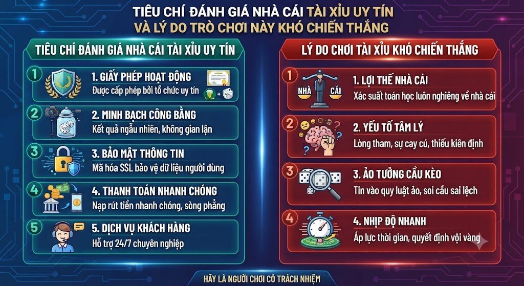 Tiêu chí đánh giá nhà cái tài xỉu uy tín và lý do trò chơi này khó chiến thắng 3 Vì sao chơi tài xỉu lại khó chiến thắng?